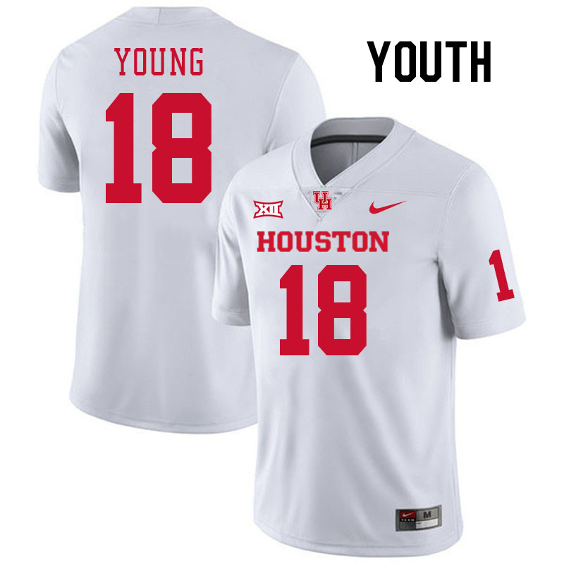 Youth #18 Koby Young Houston Cougars College Football Jerseys Stitched-White